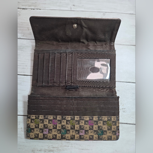 Liz Claiborne Brown Monogram Wristlet with Green and Pink Accents - Picture 5 of 13